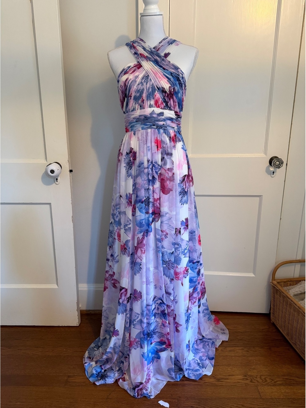 Floral Print Maxi Dress with Crisscross Halter Neck